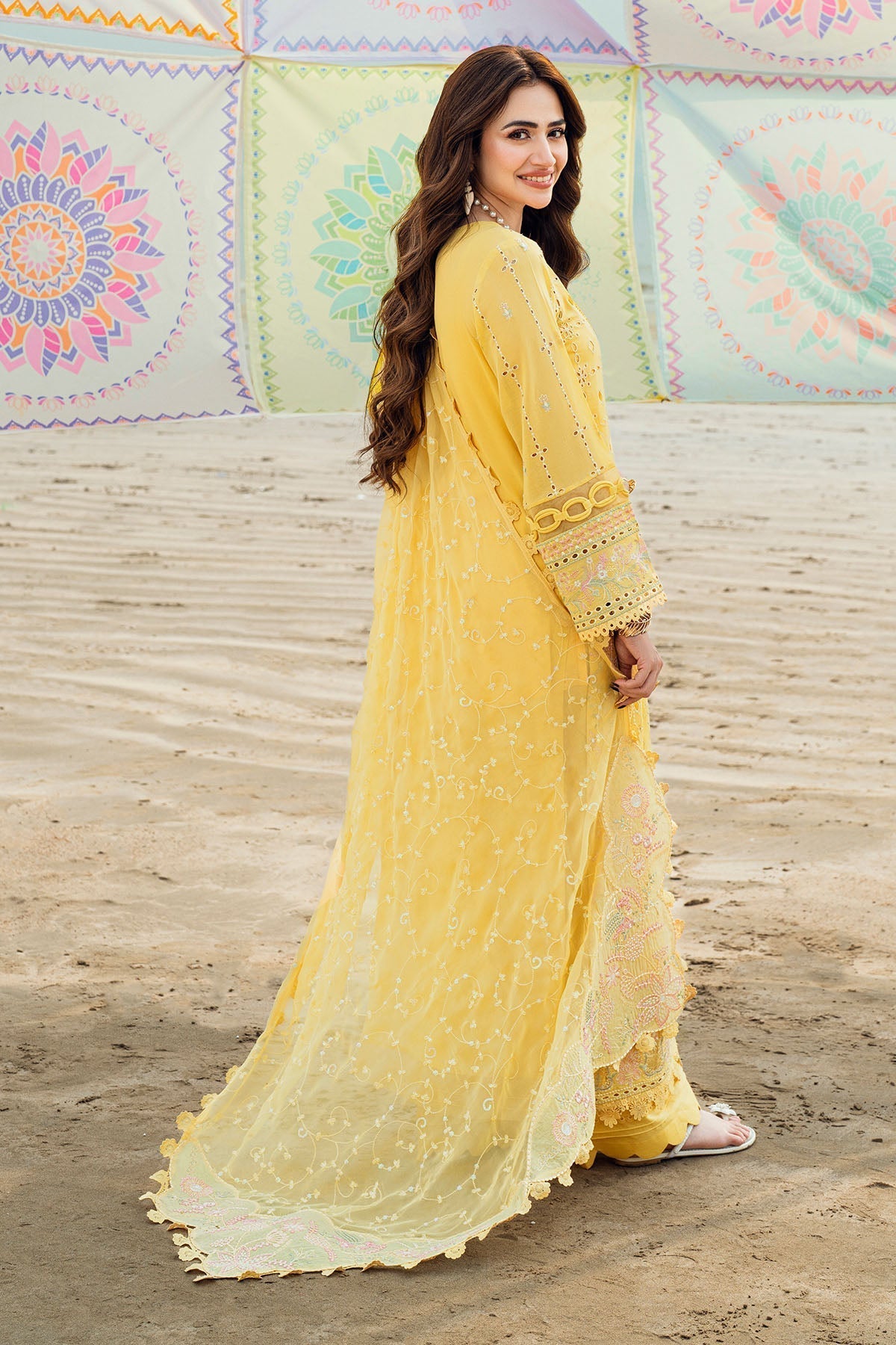 Nureh | Khuwab Luxury Lawn | NE-144 S Lime Yellow Long Open Shirt