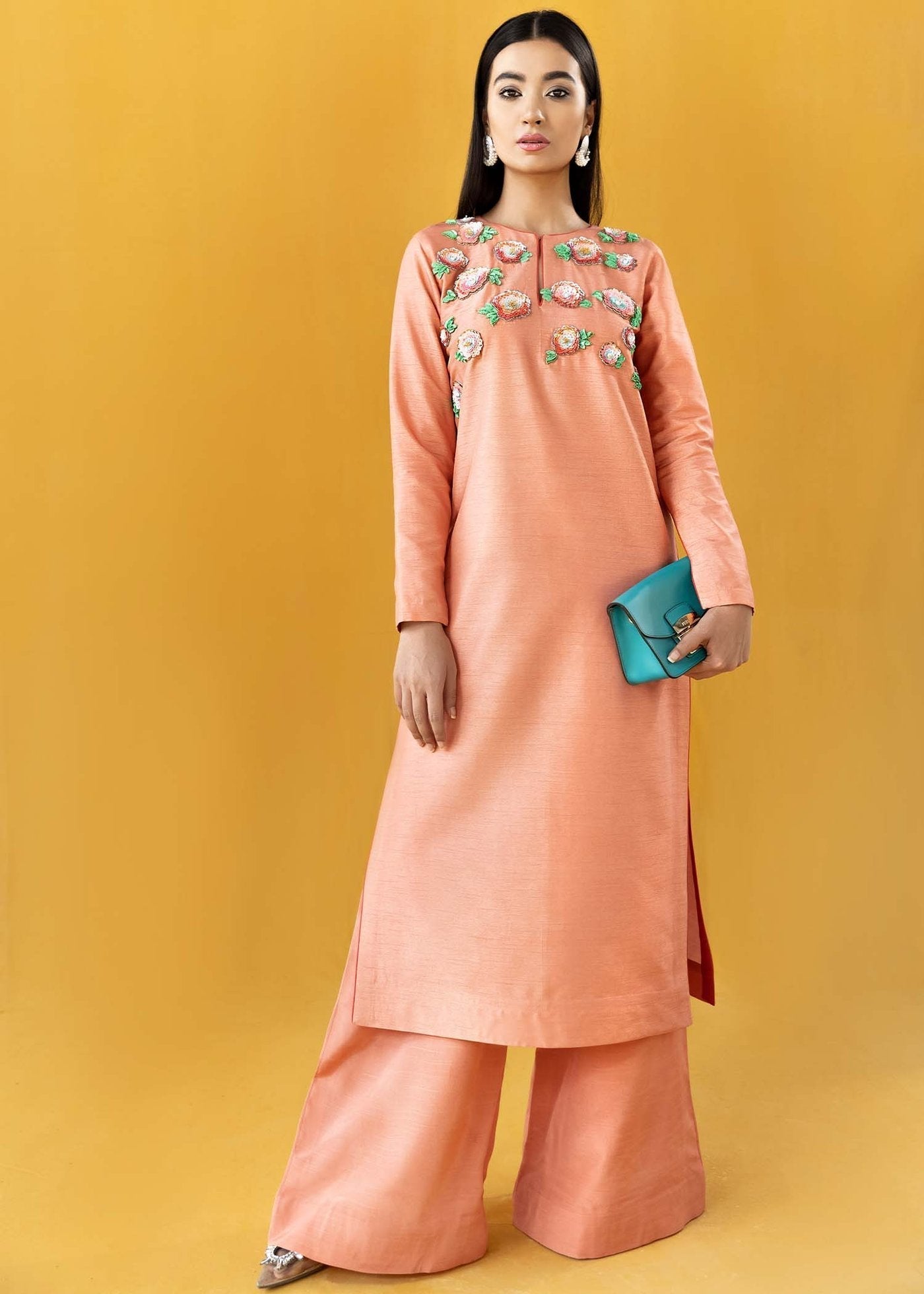 Hana | Vibrant Beyond | Floral Garden-VB-1007 XS Pale Peach Raw Silk