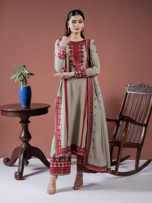 Faiza Faisal | Winter Edit 2024 | SAFFA XS Olive Green Karandi