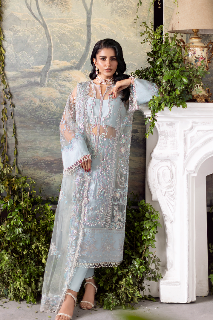 Saad Shaikh | Flurie Formals | Stella XL Light Blue Net