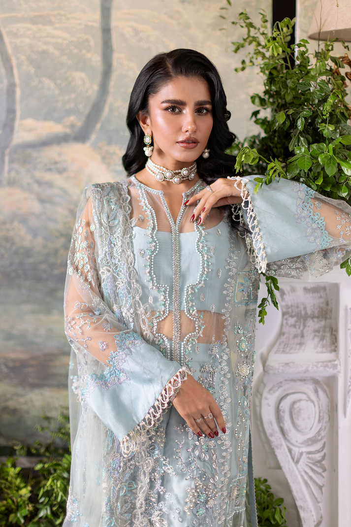 Saad Shaikh | Flurie Formals | Stella L Light Blue Net