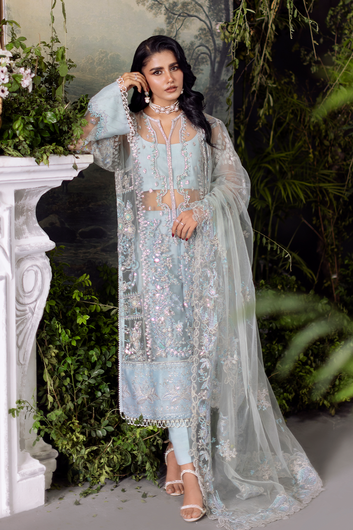 Saad Shaikh | Flurie Formals | Stella XS Light Blue Net