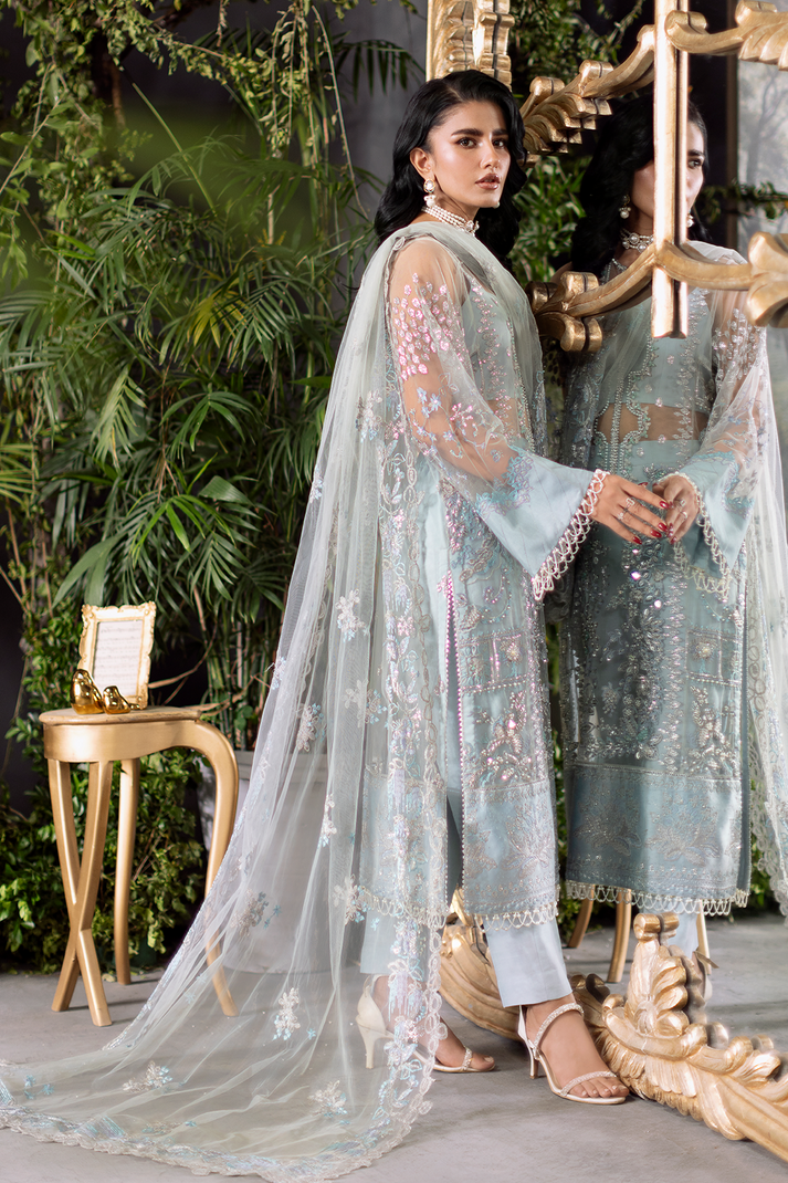 Saad Shaikh | Flurie Formals | Stella S Light Blue Net