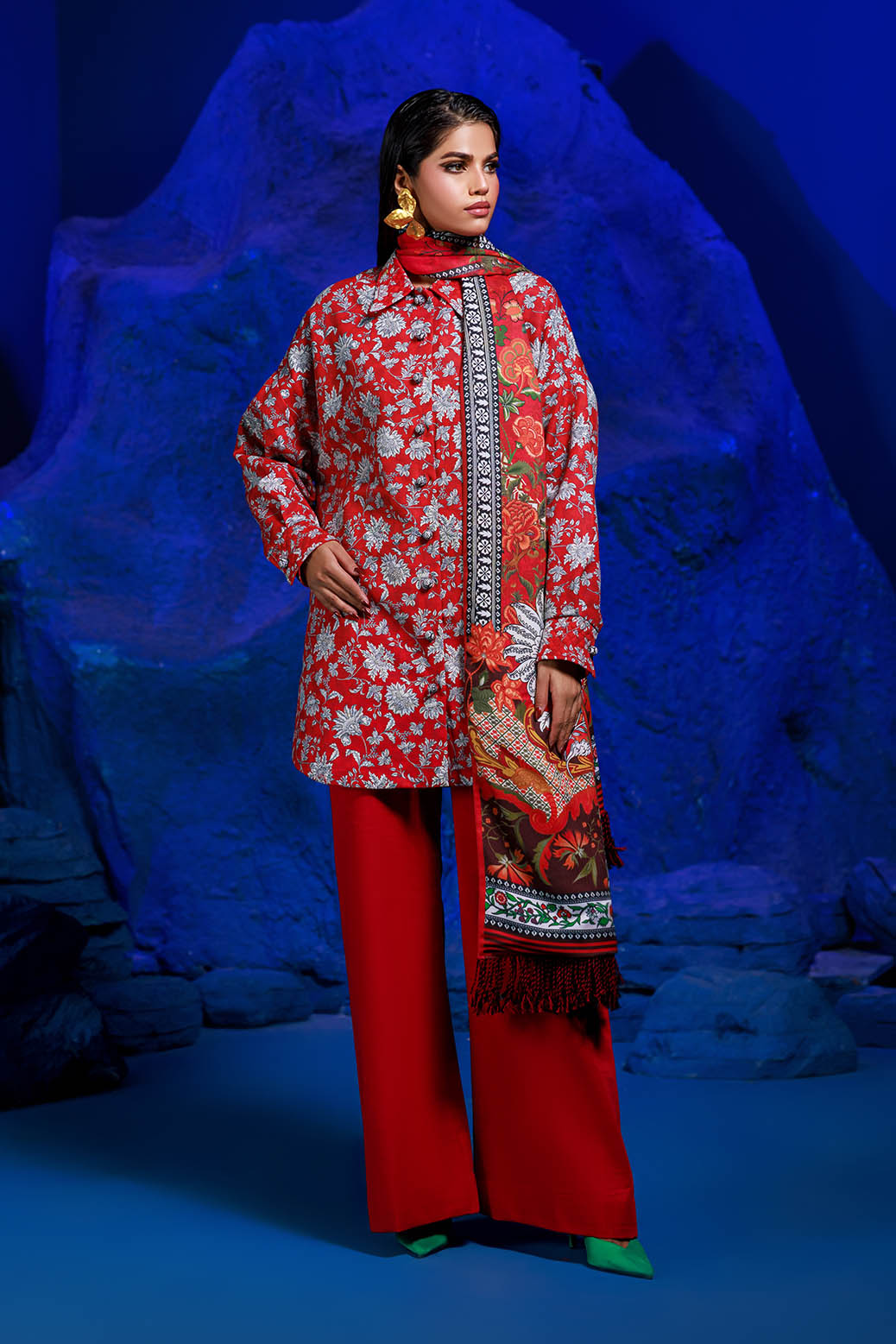 Bonanza Satrangi | Scarlet Sage 3 Pc (7W24P3P353) Red