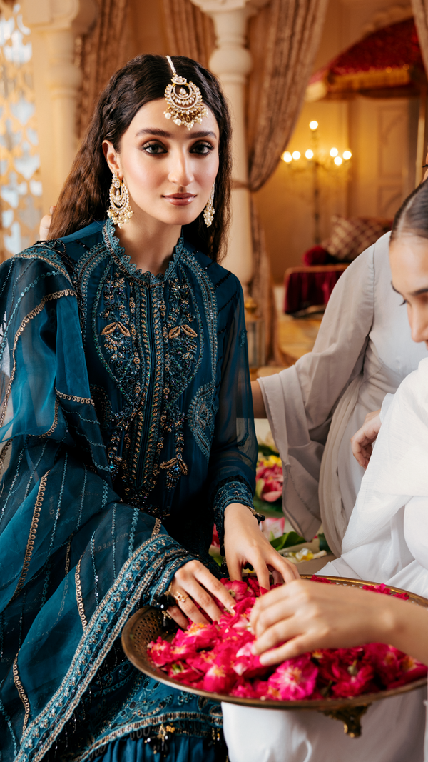Zebtan | Zircon Wedding Formals | ZARTASHA ZQ-03 L Teal Blue Chiffon