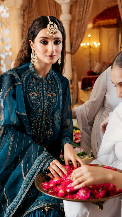Zebtan | Zircon Wedding Formals | ZARTASHA ZQ-03 L Teal Blue Chiffon
