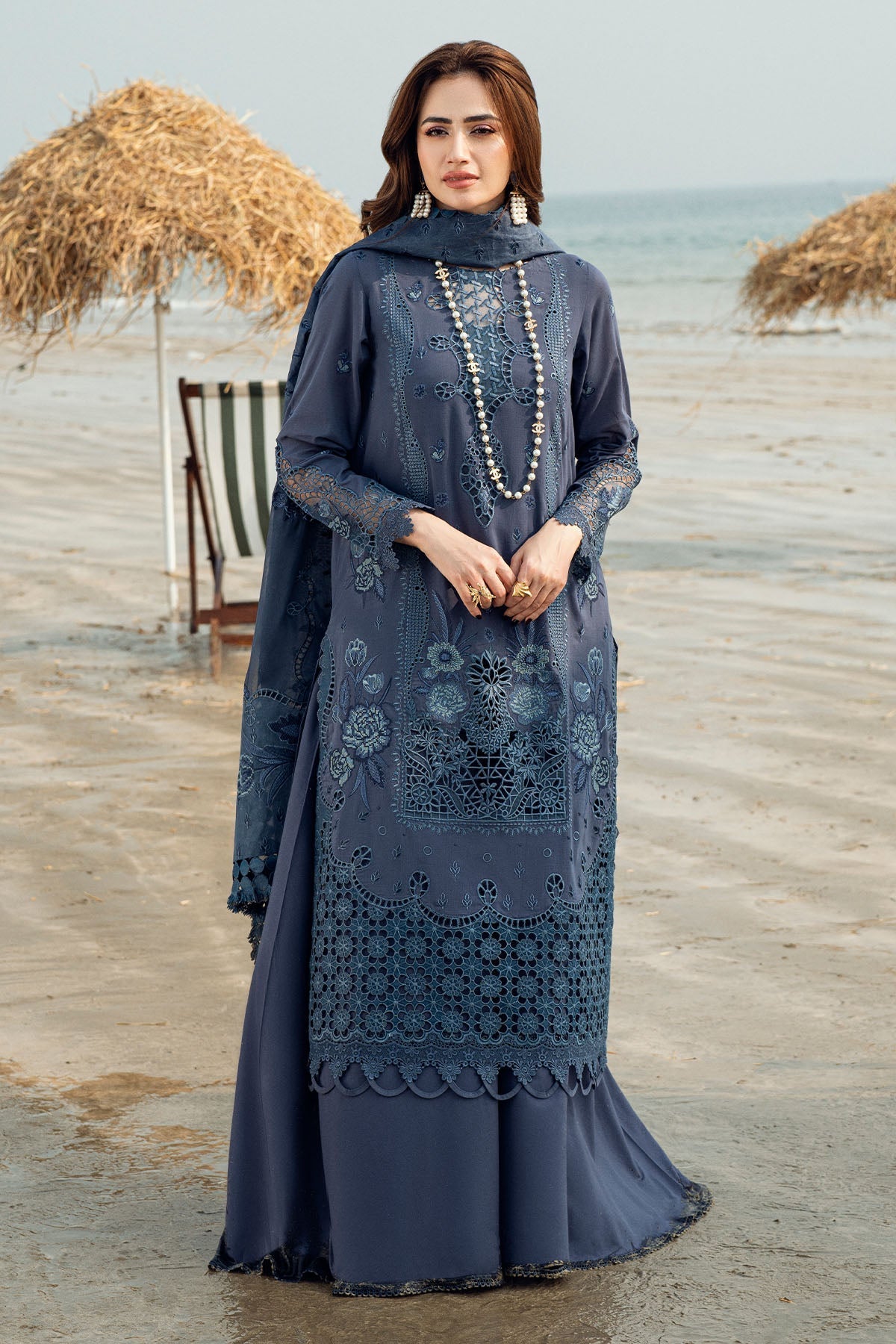 Nureh | Khuwab Luxury Lawn | NE-146 XS Blue Gray Lawn