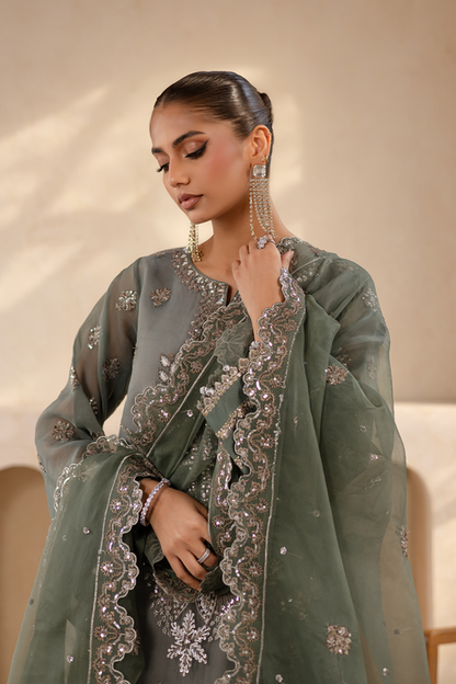 Emaan Adeel | Noore Festive Formals | VELIZA M Charcoal Gray Organza
