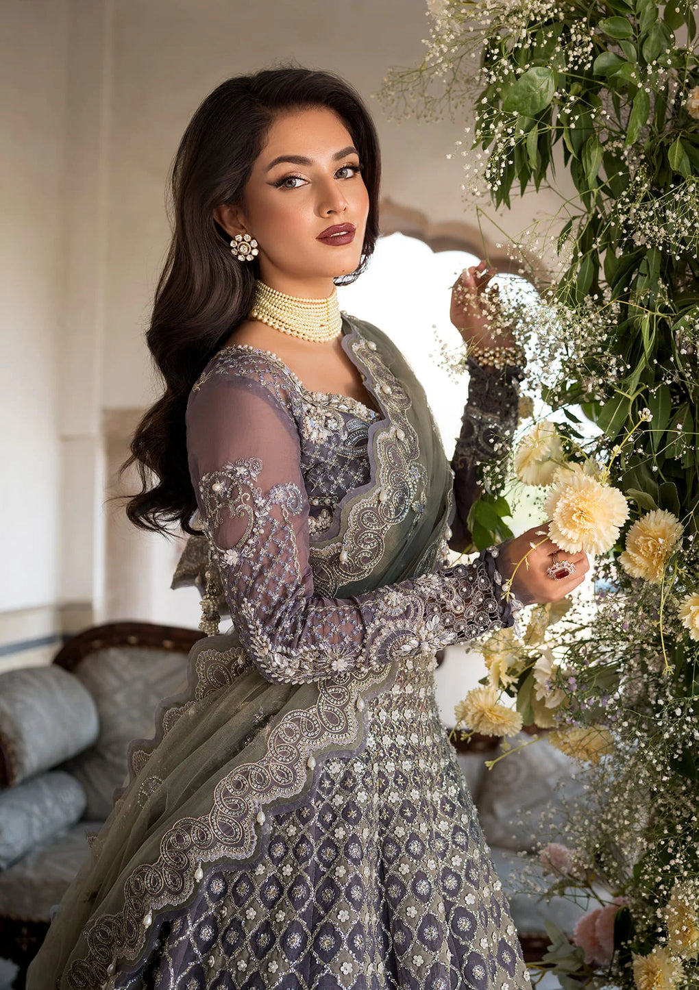 Elaf Premium | Formal Handwork Collection | EFH-02 NAZNEEN Custom Size Gray Organza
