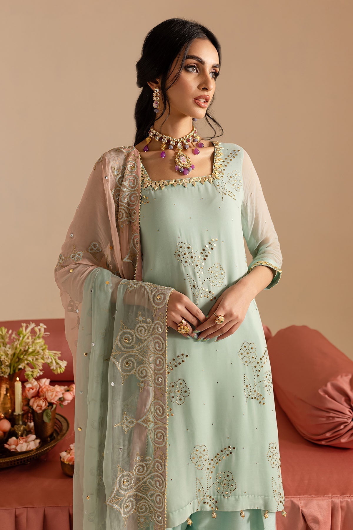 Nureh | Mukeshkari Formals | MK-11 XL Ice Blue Chiffon