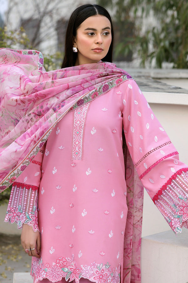 Farasha | Summer Weaves Embroidered Lawn | Soft Mist M Rose Pink Lawn
