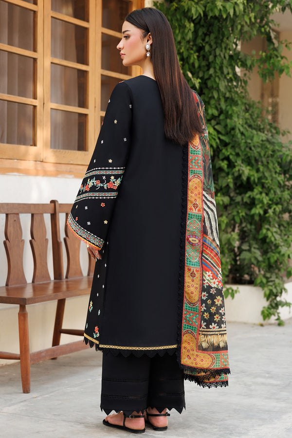 Farasha | Summer Weaves Embroidered Lawn | Midnight Veil S Black Lawn