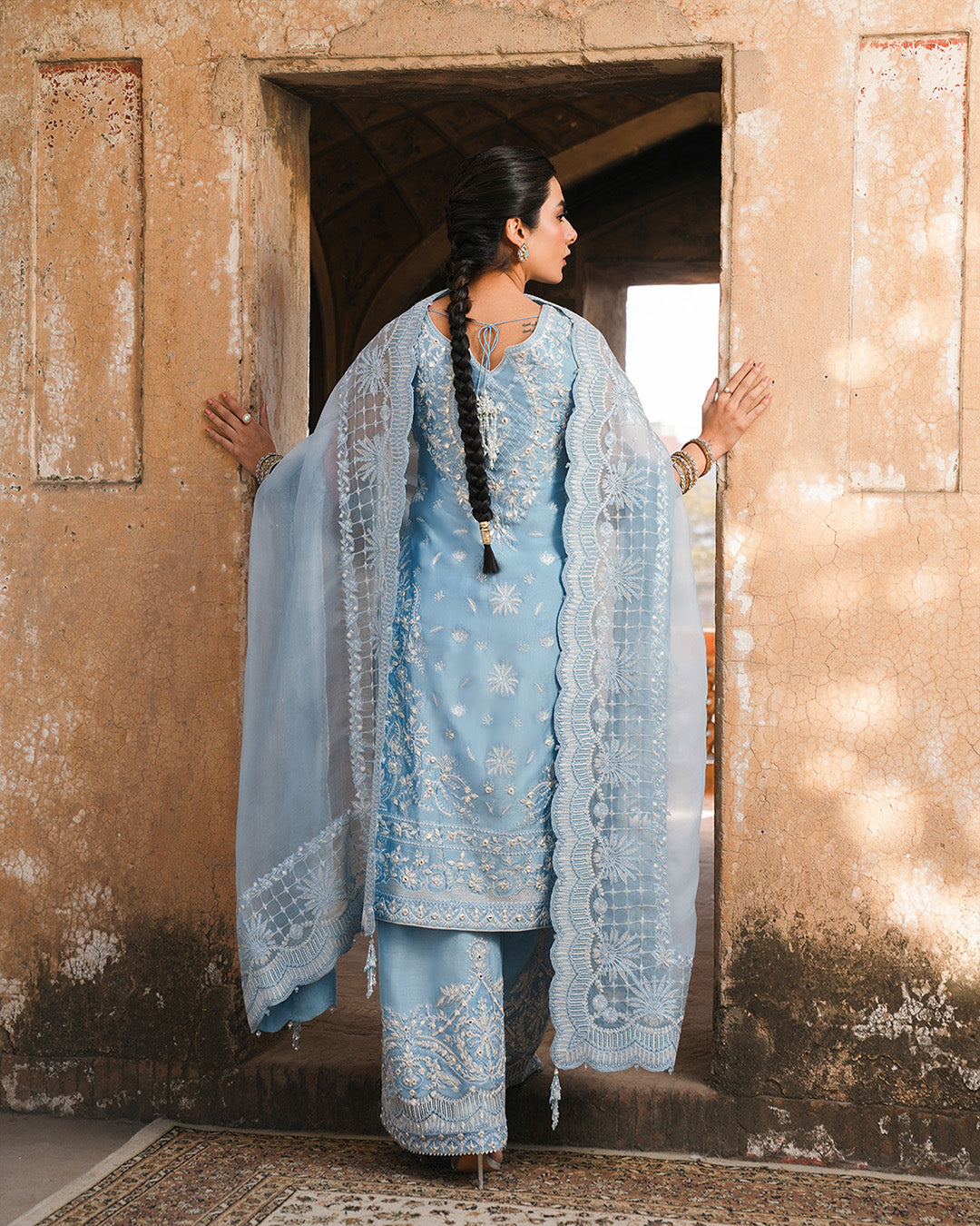 Faiza Saqlain | Zimmal Formals | Yulia S Light Blue Oak Silk
