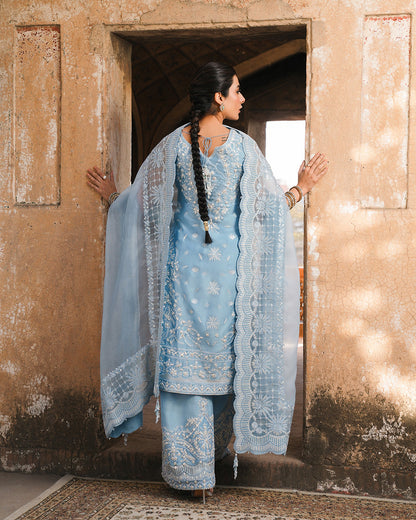 Faiza Saqlain | Zimmal Formals | Yulia S Light Blue Oak Silk