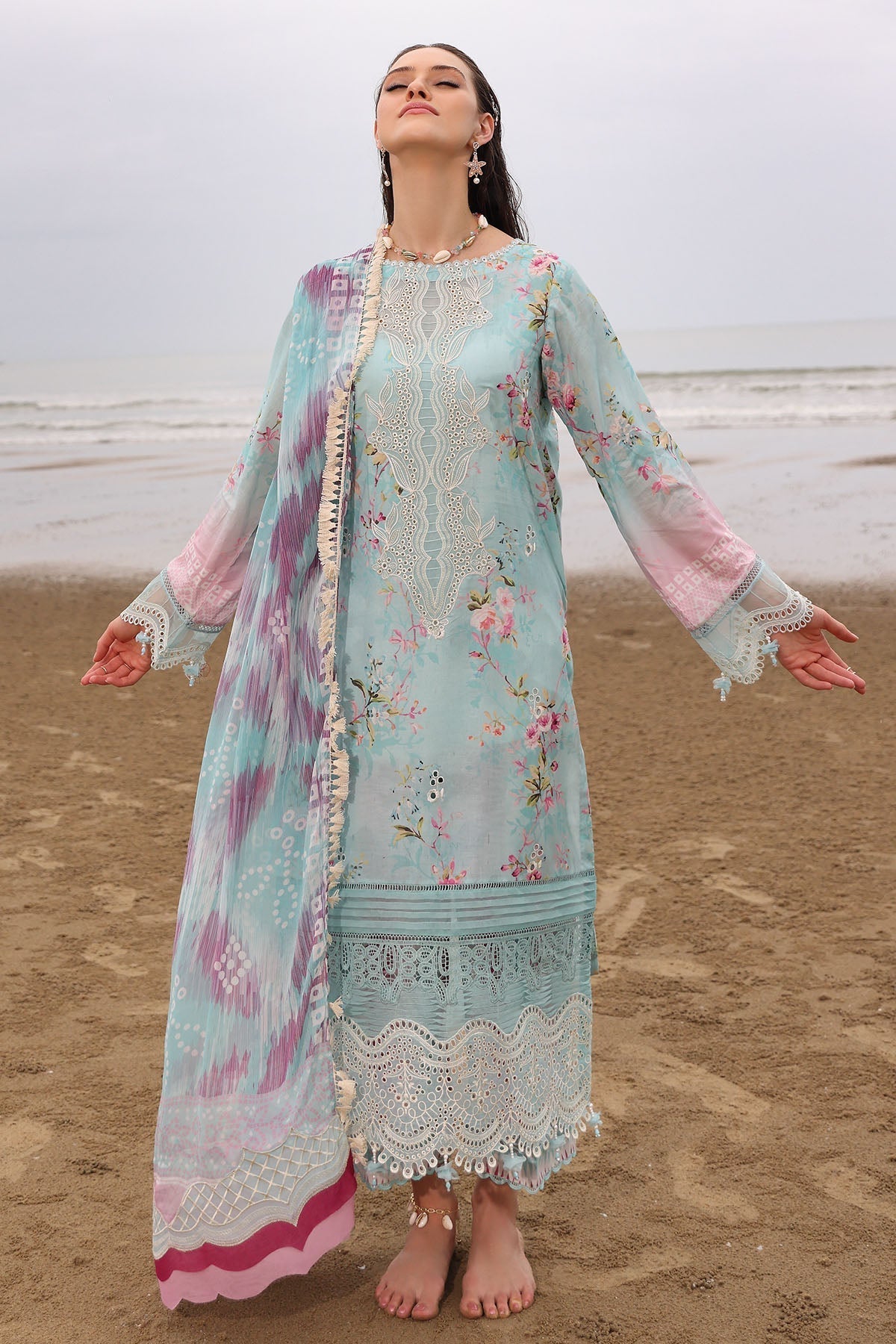 Nureh | Gardenia Embroidered Lawn 25 | NSG-173 M Light Blue Lawn