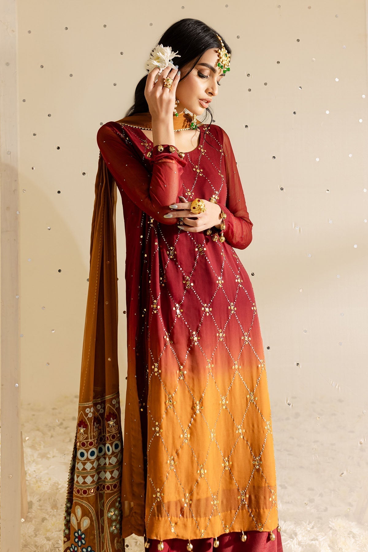 Nureh | Mukeshkari Formals | MK-09 XL Rust Chiffon