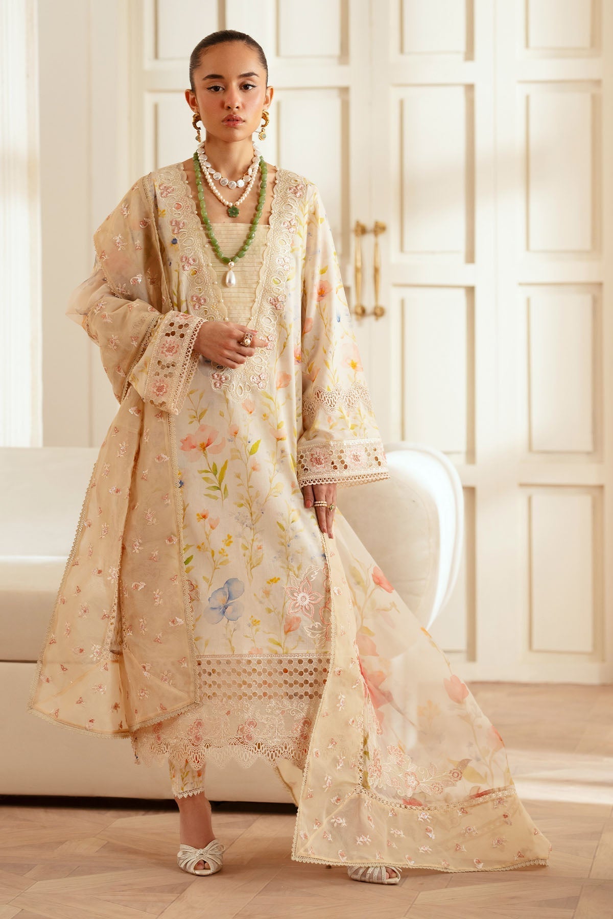 Nureh | Feya Eid Lawn | FE-02 M Ivory Lawn