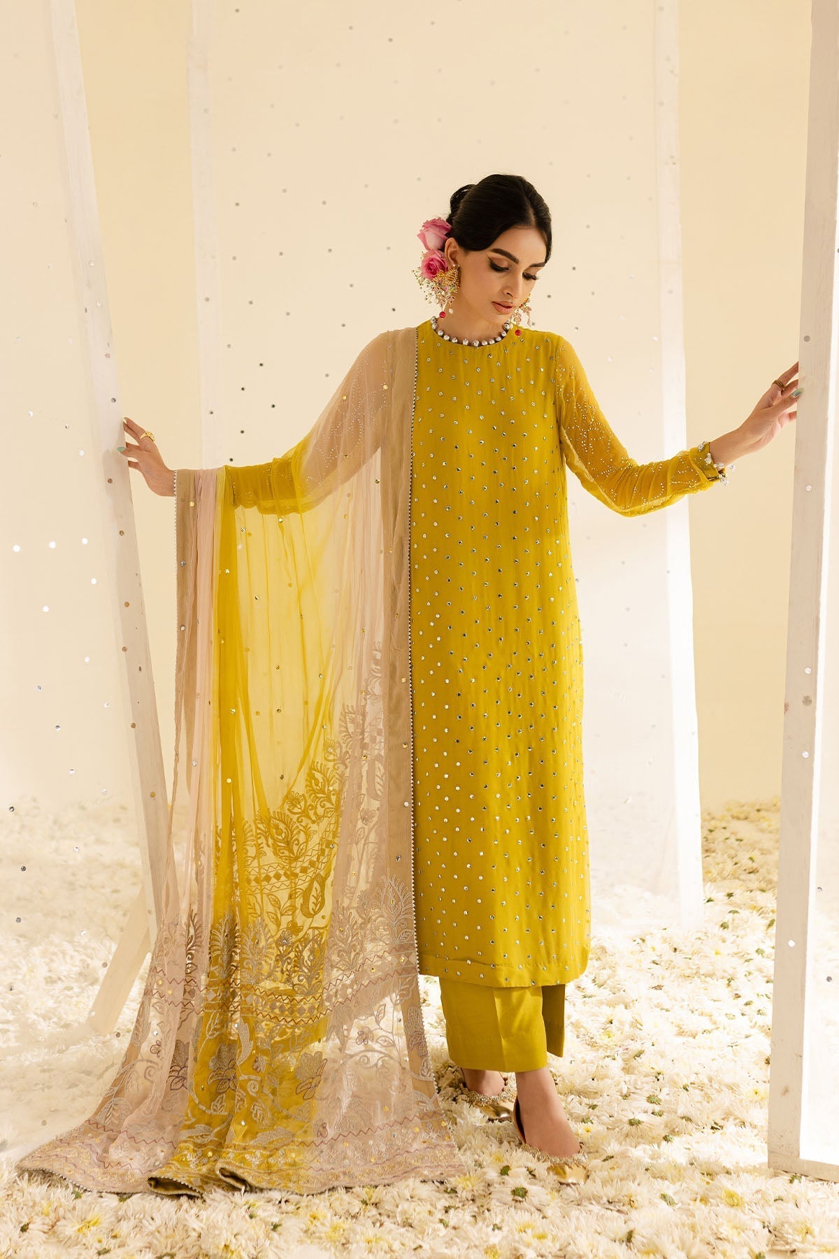 Nureh | Mukeshkari Formals | MK-08 Custom Size Lime Yellow Chiffon