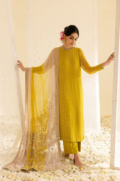 Nureh | Mukeshkari Formals | MK-08 Custom Size Lime Yellow Chiffon