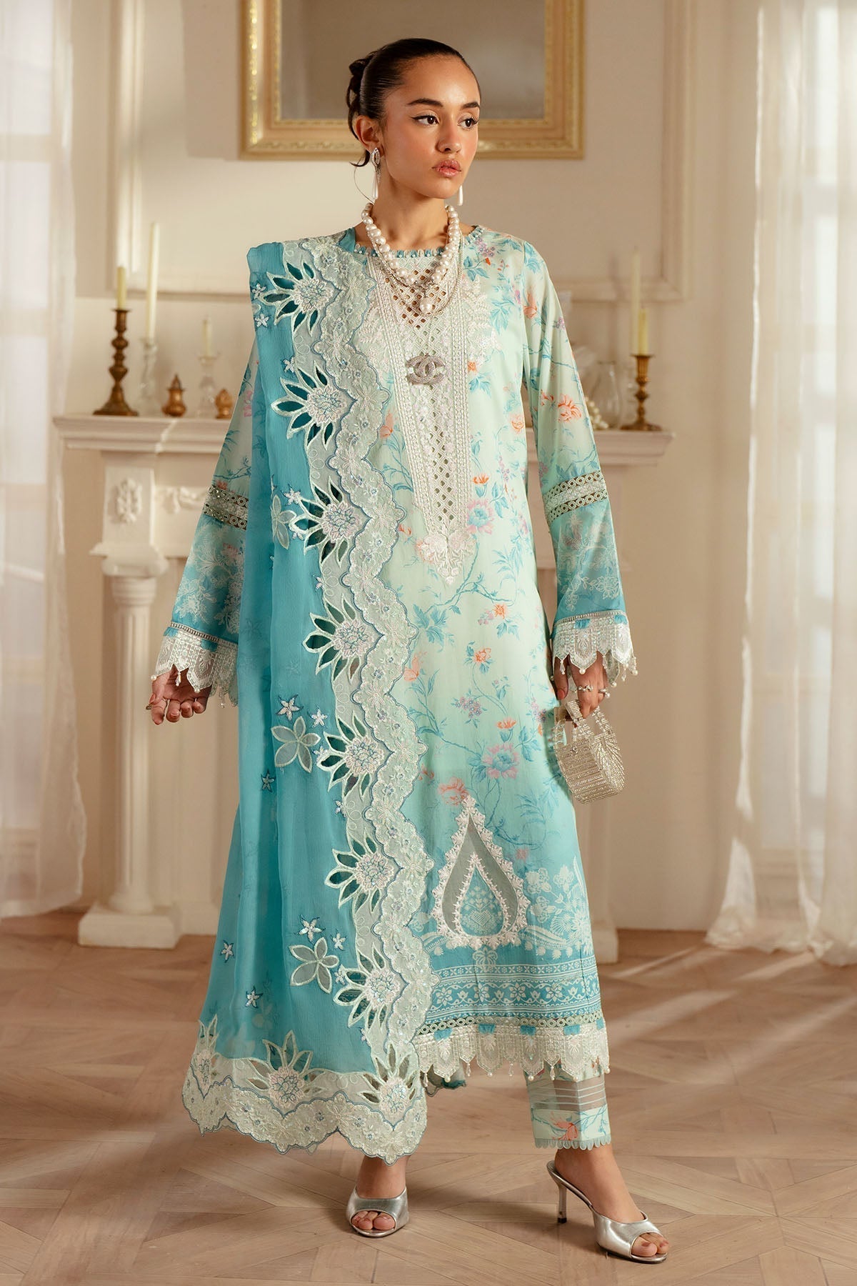 Nureh | Feya Eid Lawn | FE-06 M Ice Blue Lawn