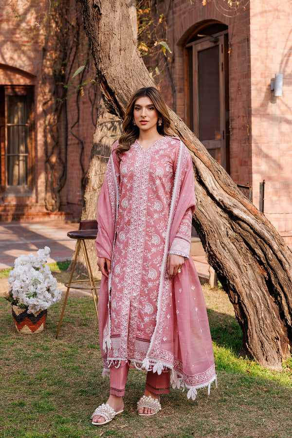 Farasha | Dastoor Embroidered Lawn SS24 | PEARL MIST - Pakistani Designer Dress - by Farasha | Type: Luxury - 100% Original at Saira Sultan