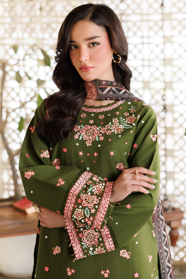 Farasha | Summer Weaves Embroidered Lawn | Olivine Dreams M Olive Green Lawn