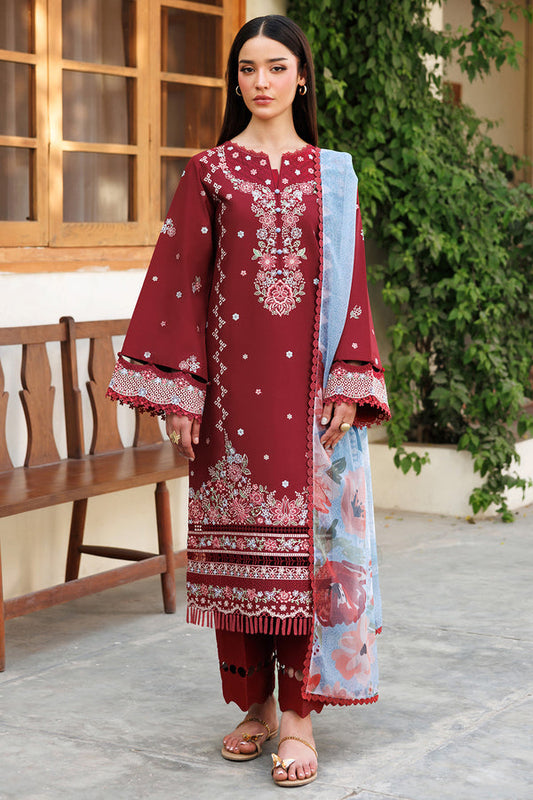 Farasha | Summer Weaves Embroidered Lawn | Crimson Glow XS Maroon Lawn