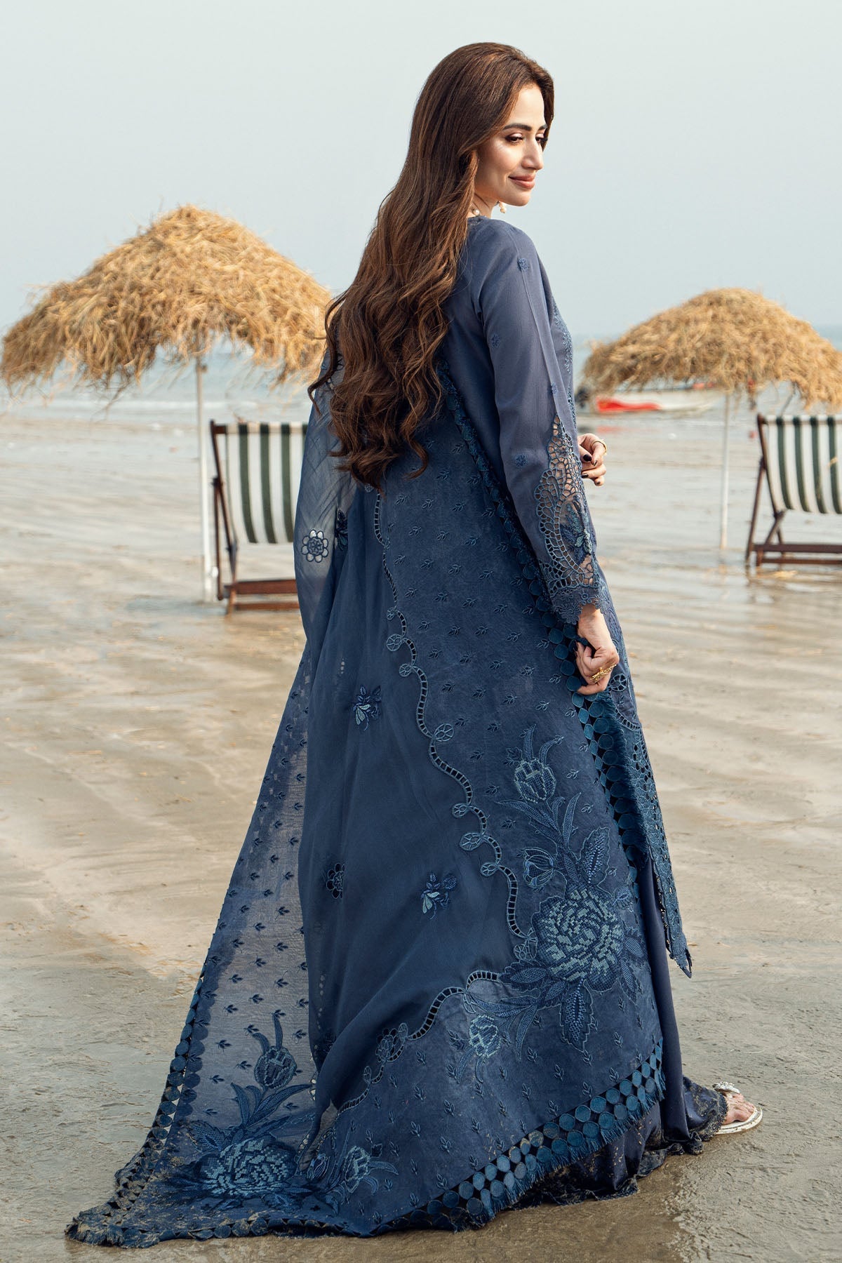 Nureh | Khuwab Luxury Lawn | NE-146 S Blue Gray Lawn