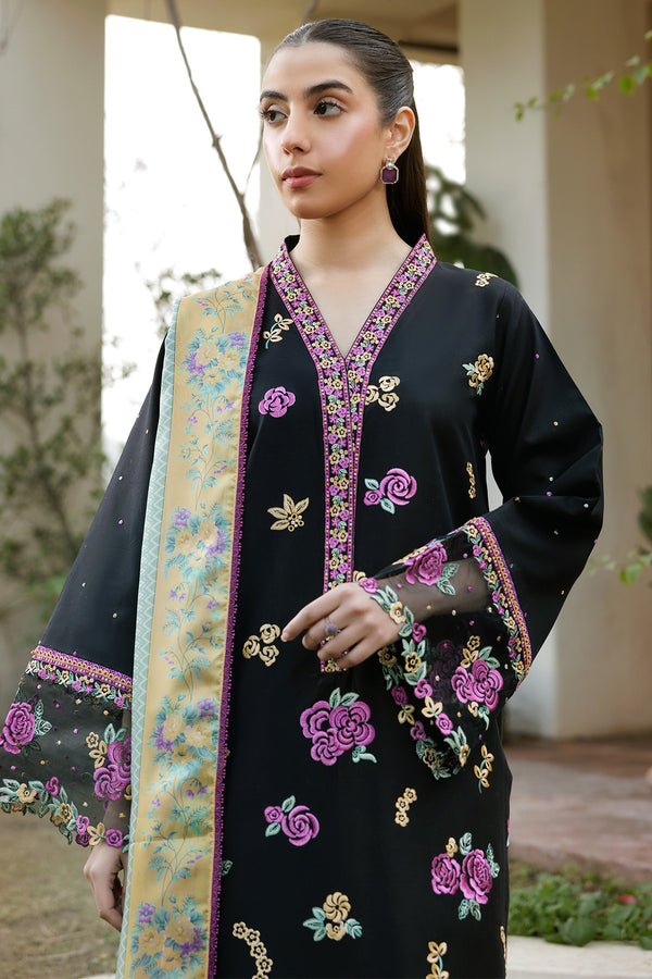 Farasha | Summer Weaves Embroidered Lawn | Raven Dusk M Black Lawn