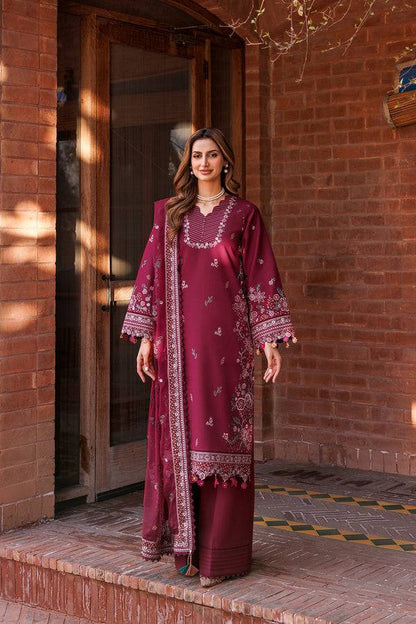 Farasha | Dastoor Embroidered Lawn SS24 | RUBY GLAM - Pakistani Designer Dress - by Farasha | Type: Luxury - 100% Original at Saira Sultan