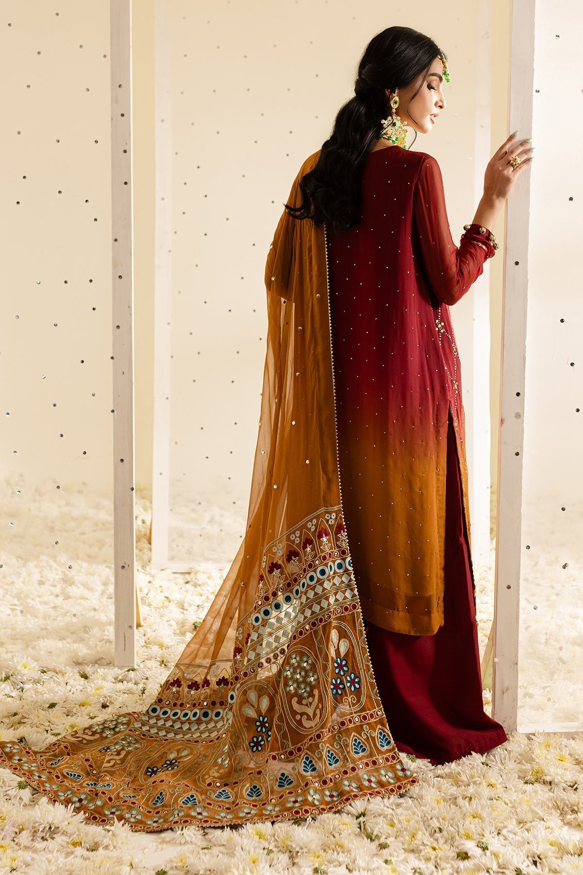 Nureh | Mukeshkari Formals | MK-09 S Rust Chiffon