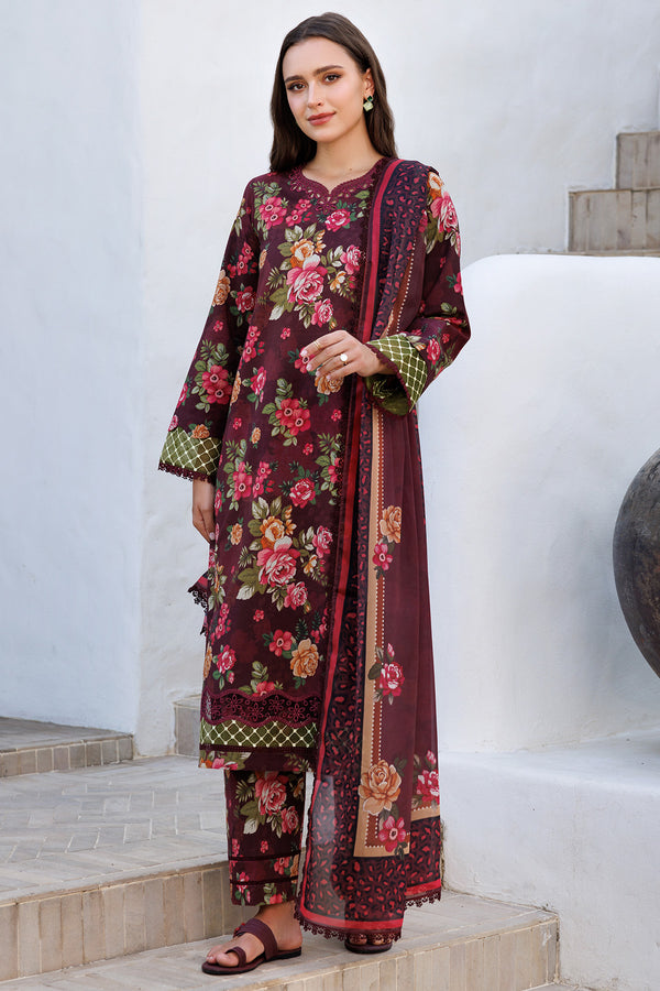 Farasha | Printed Essentials | Floral Berry XL Dark Plum Lawn