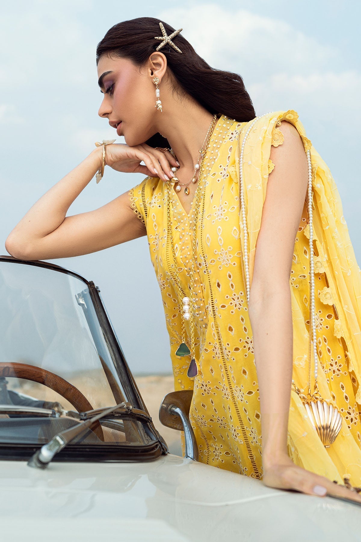 Nureh | Khuwab Luxury Lawn | NE-144 L Lime Yellow Kalidar Long Gown