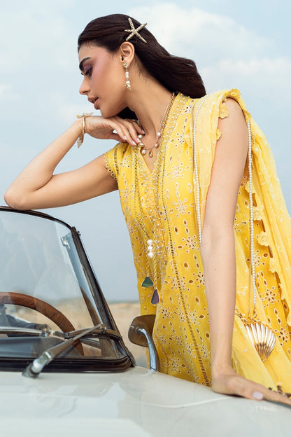 Nureh | Khuwab Luxury Lawn | NE-144 L Lime Yellow Kalidar Long Gown