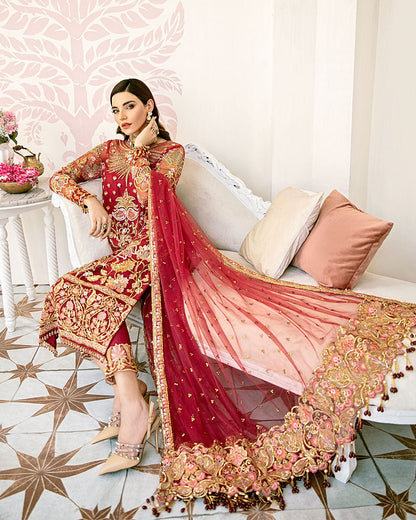 Gulaal | Wedding Formals | Rouge Embroidered Net 3-Piece Suit WS-06 - Pakistani Designer Dress - by Gulaal | Type: Bridal - 100% Original at Saira Sultan
