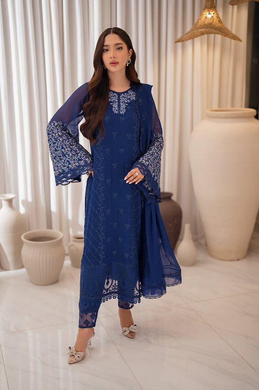 Azure | Ensembles Embroidered Formals | Azure Breeze XS Navy Blue Chiffon