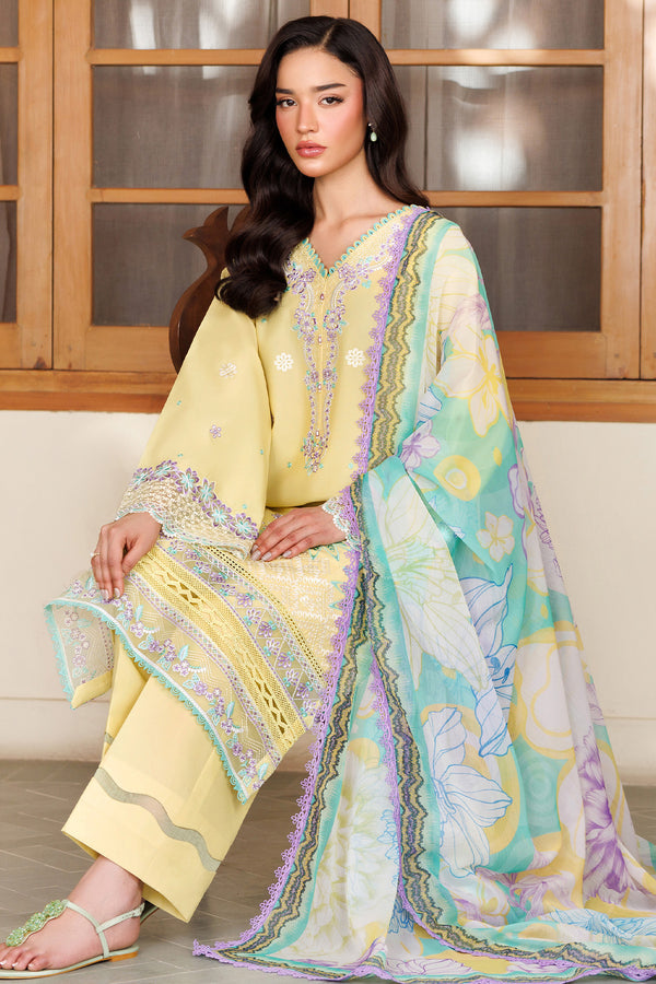 Farasha | Summer Weaves Embroidered Lawn | Daisy Dreams XL Lime Lawn