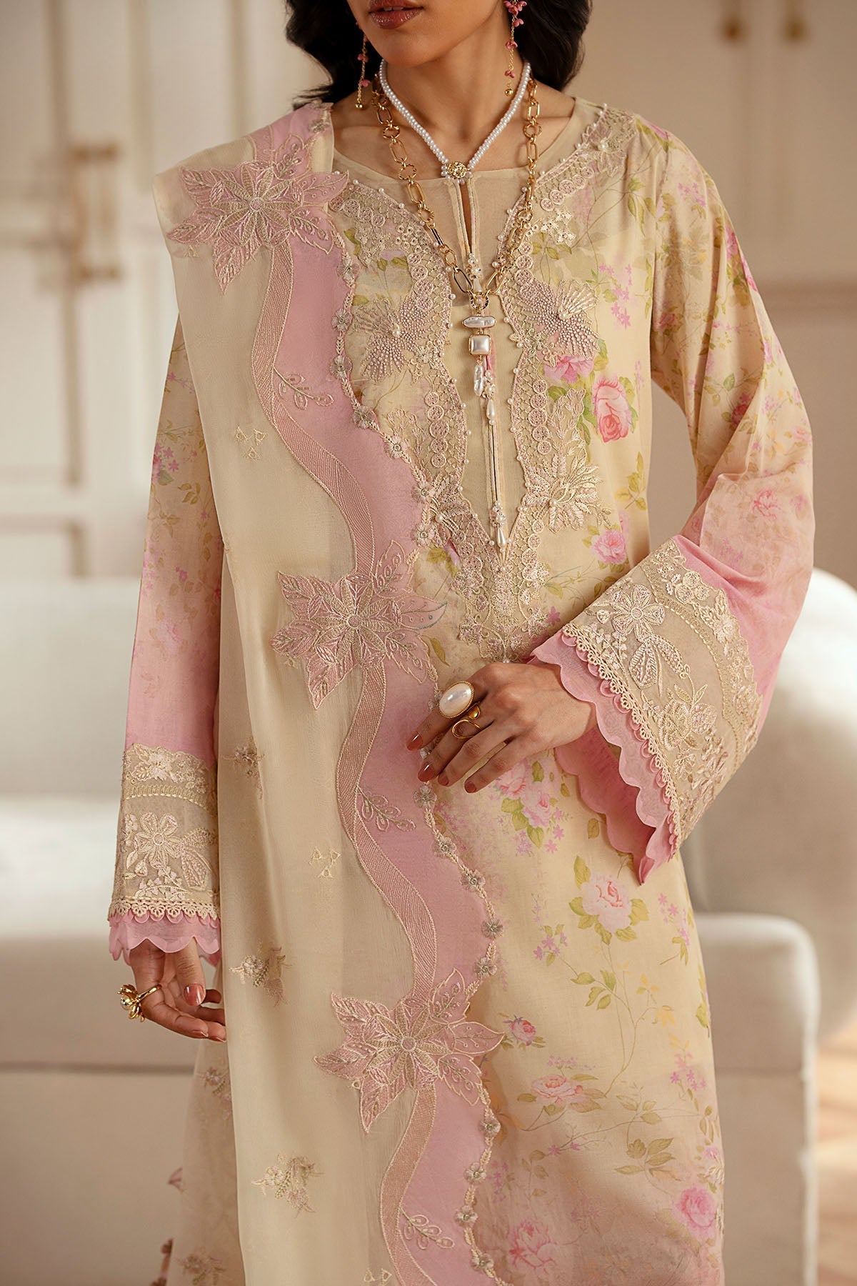 Nureh | Feya Eid Lawn | FE-05 M Beige Lawn