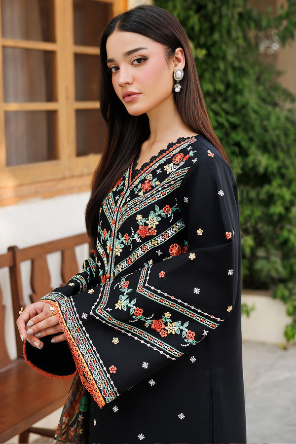 Farasha | Summer Weaves Embroidered Lawn | Midnight Veil M Black Lawn
