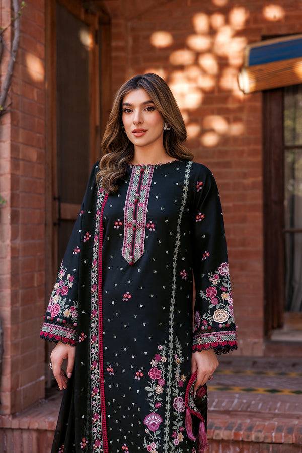 Farasha | Dastoor Embroidered Lawn SS24 | ORNATE NOIR - Pakistani Designer Dress - by Farasha | Type: Luxury - 100% Original at Saira Sultan