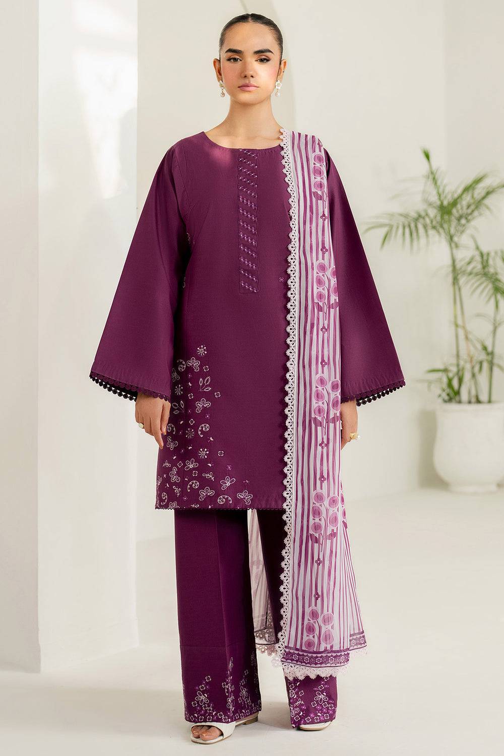 Farasha | Thread Lines Embroidered | Mauve Eclips - Pakistani Designer Dress - by Farasha - Type : Ladies Clothes - 100% Original at Saira Sultan