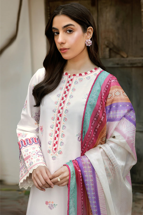 Farasha | Summer Weaves Embroidered Lawn | Pebble Glow L White Lawn