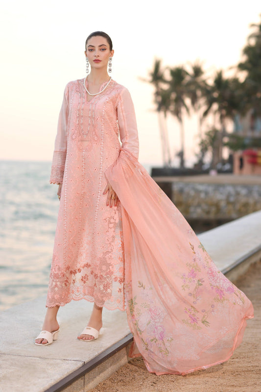 Noor by Saadia Asad | Eid Luxury Laserkari 25 | D3-B XS Salmon Pink Lawn