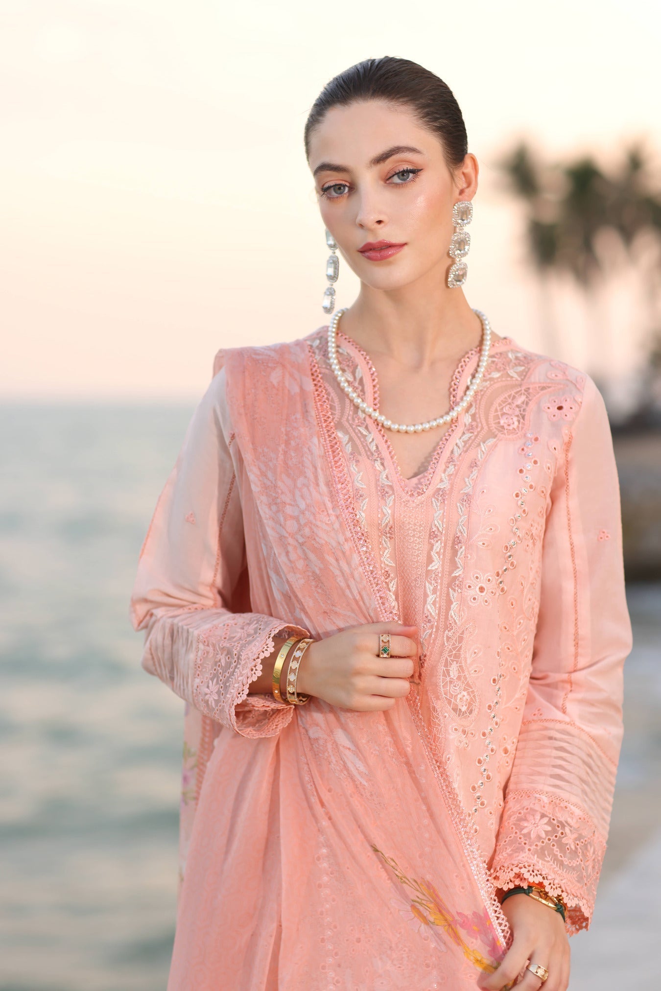 Noor by Saadia Asad | Eid Luxury Laserkari 25 | D3-B L Salmon Pink Lawn