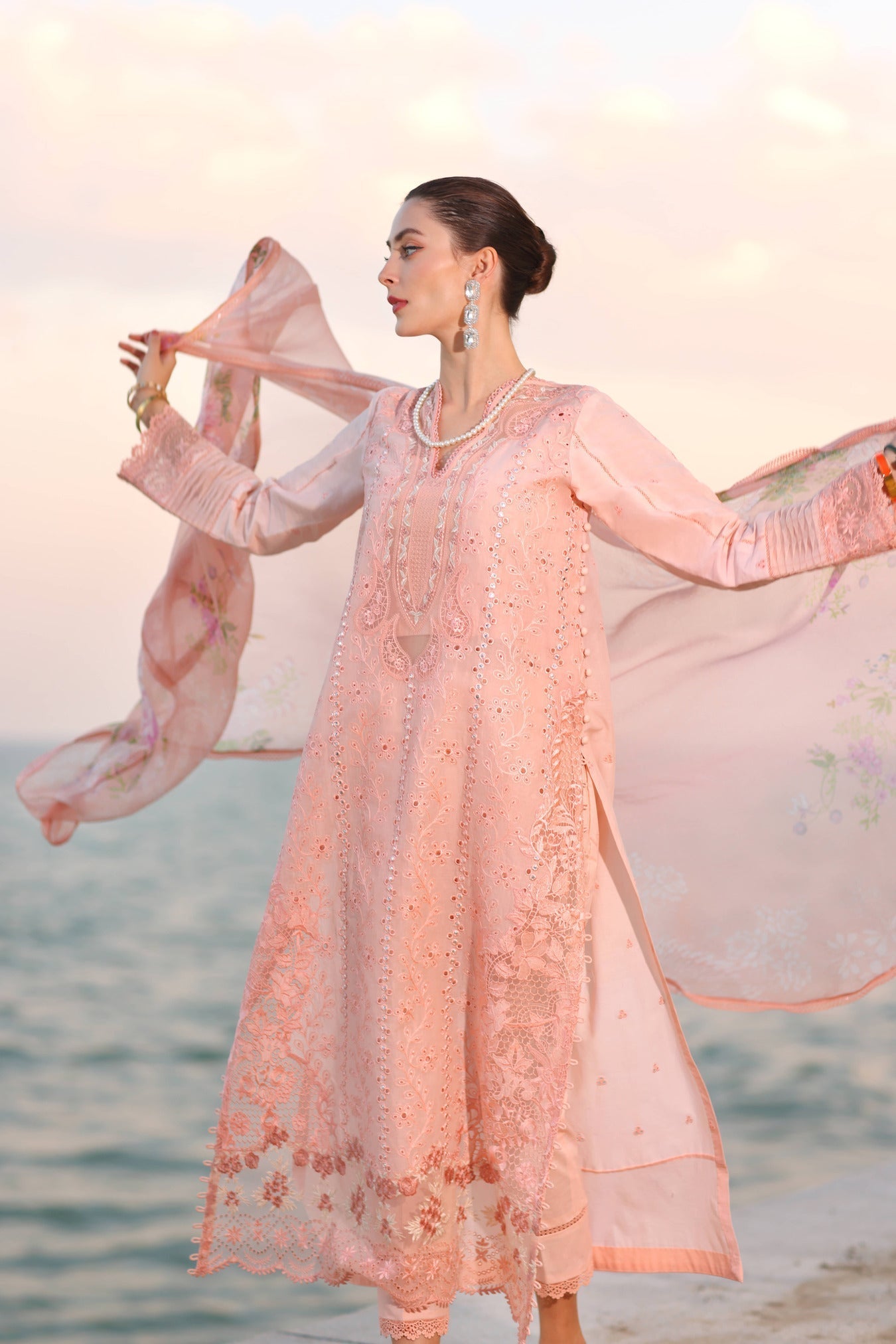Noor by Saadia Asad | Eid Luxury Laserkari 25 | D3-B S Salmon Pink Lawn