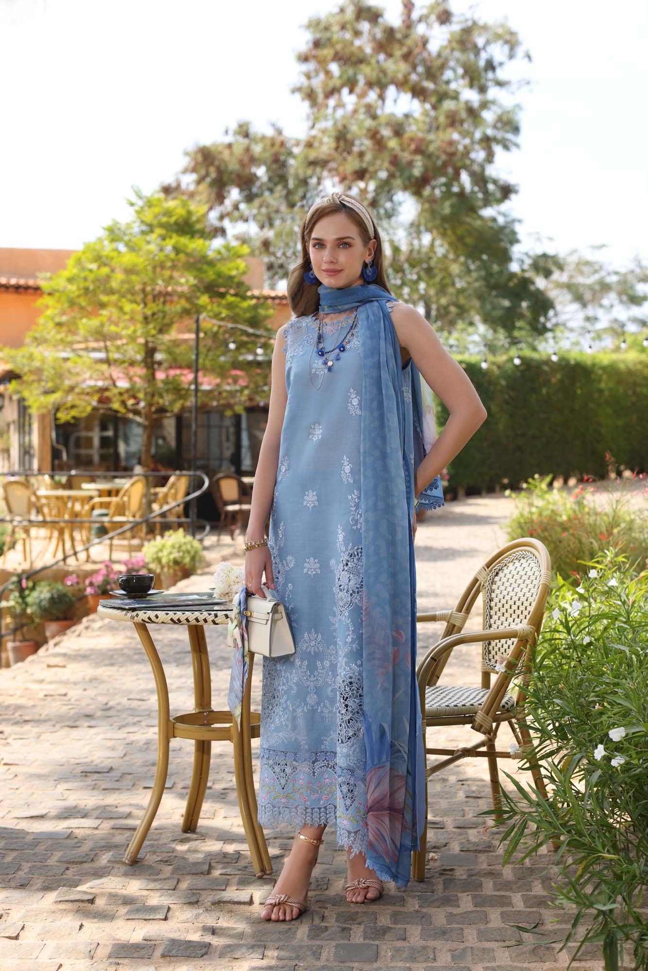 Noor by Saadia Asad | Luxe Chikankari 25 | D4-B S Ice Blue Lawn