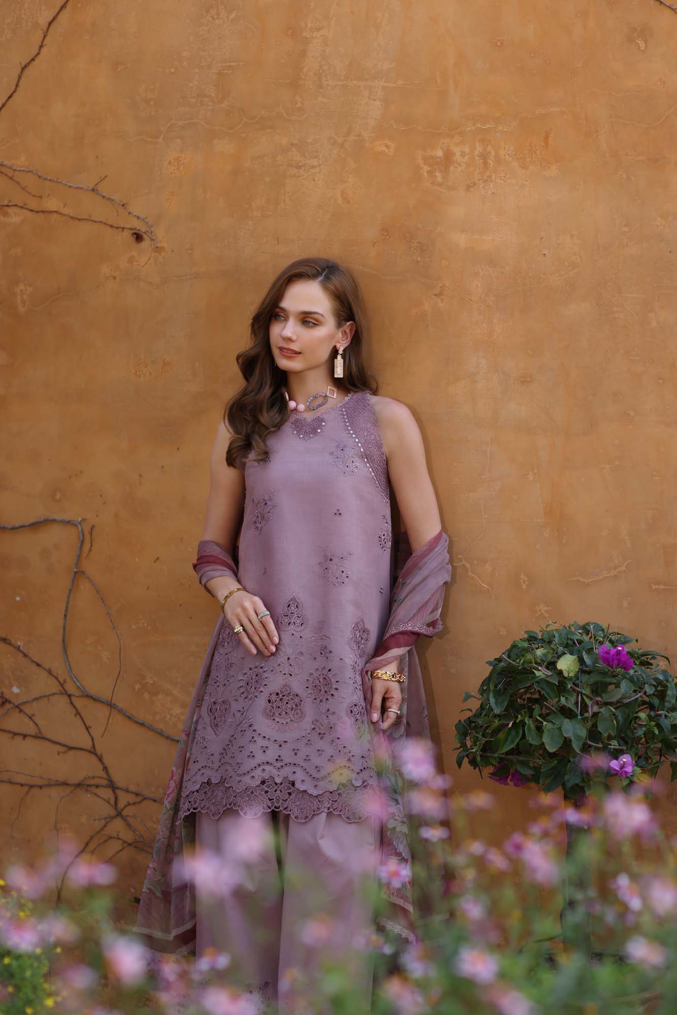 Noor by Saadia Asad | Luxe Chikankari 25 | D8-A M Dusty Pink Lawn