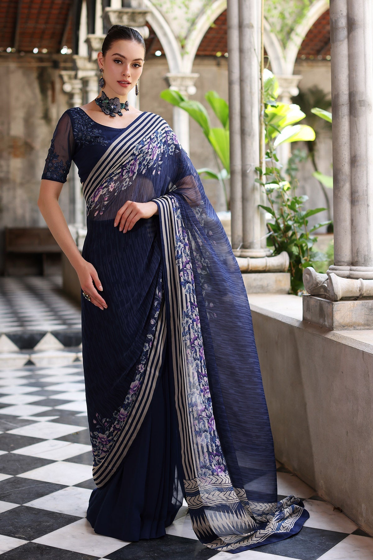 Chinyere | Formal Wedding Exclusive | DESERT ROSE S SARI (AA5355) S Blue Chiffon
