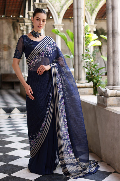 Chinyere | Formal Wedding Exclusive | DESERT ROSE S SARI (AA5355) S Blue Chiffon