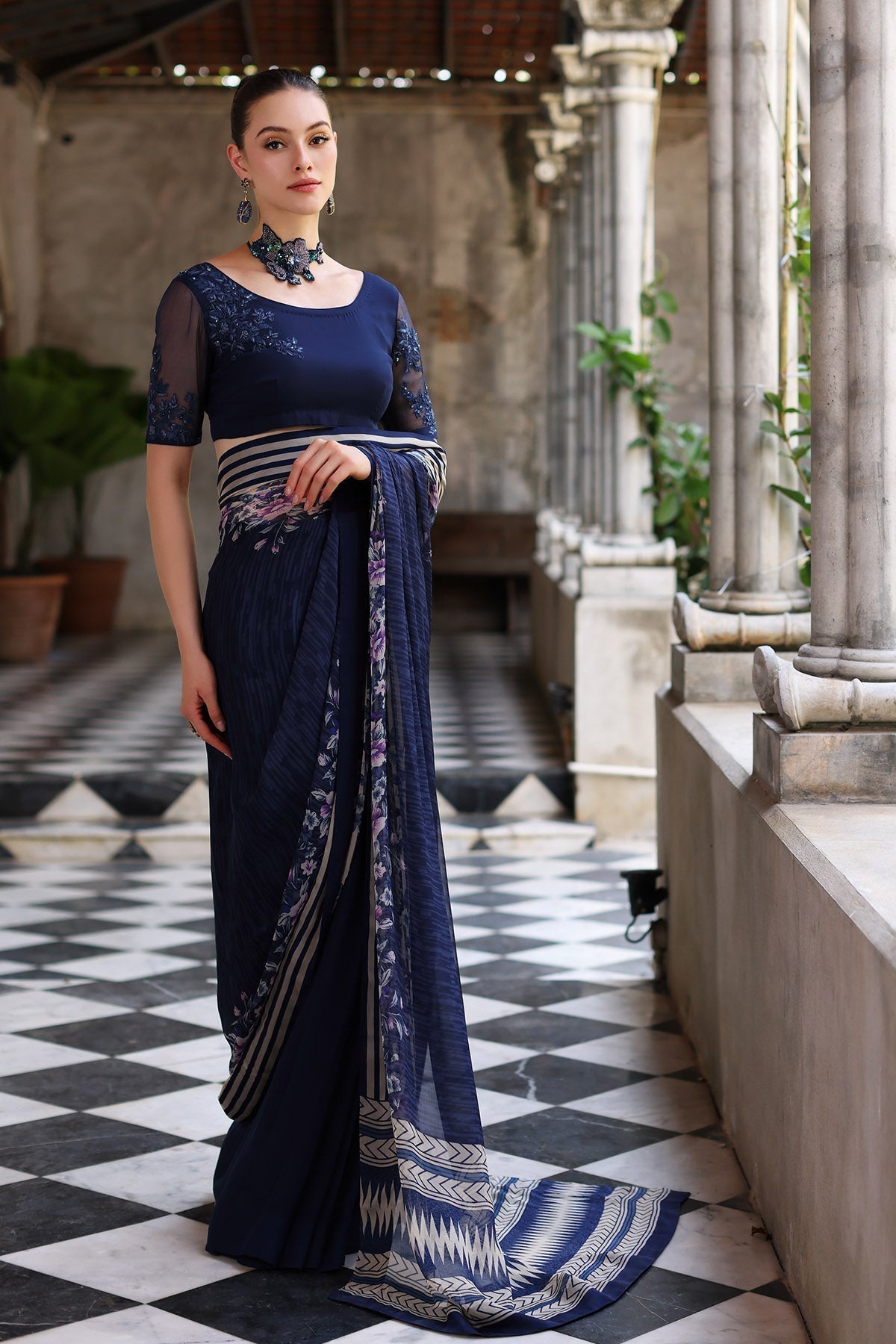 Chinyere | Formal Wedding Exclusive | DESERT ROSE S SARI (AA5355) L Blue Chiffon
